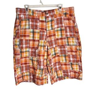 Dtek 90s/ Y2K Korean orange & yellow plaid cotton shorts with pockets size 38